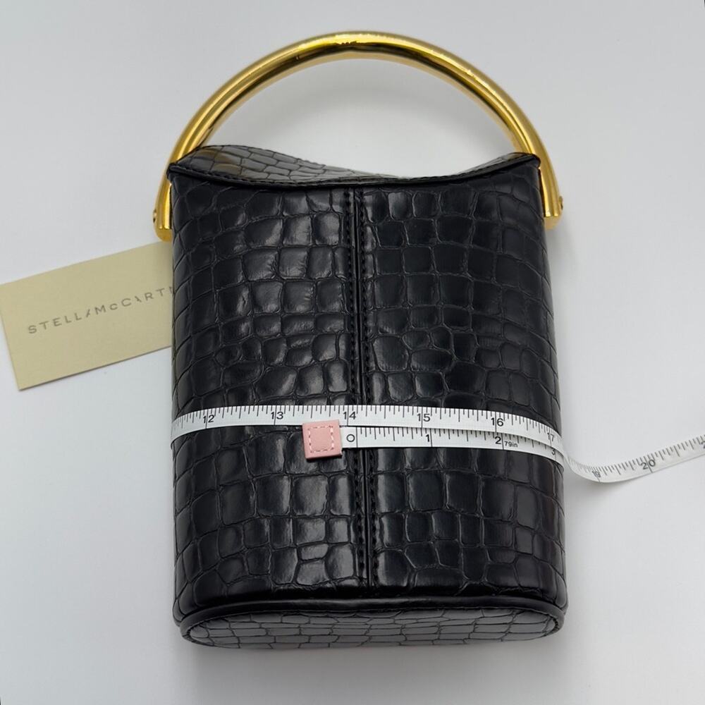 New Stella McCartney Black Croc Embossed Bucket Bag Gold Handle W/ Dust Bag - Picture 11 of 15